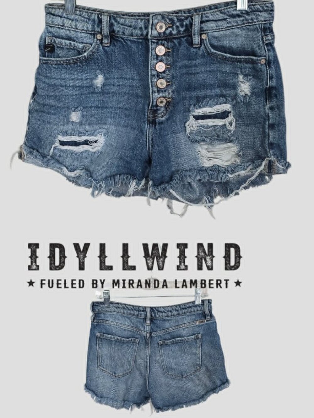 IDYLLWIND Miranda Lambert Jean Denim Distressed Summer Shorts Womens 8